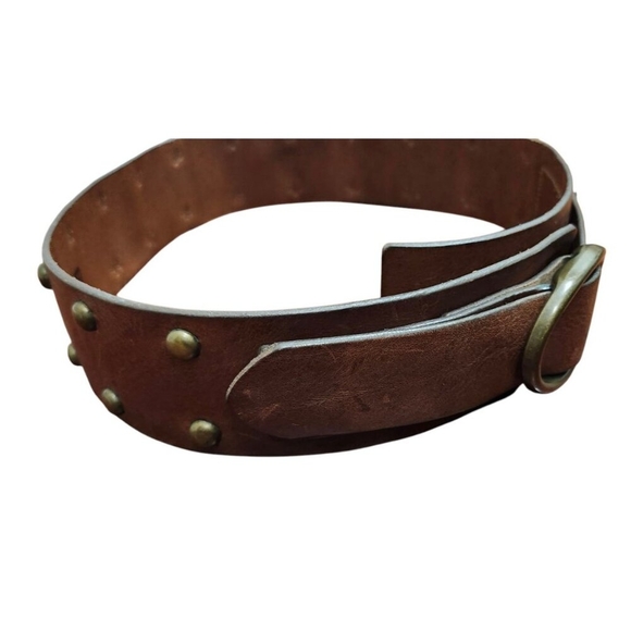 GAP BELT Brown GENUINE Cowhide Leather Heavy Brass Belt Buckle Brass Studs Buckl - Picture 3 of 14